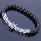 Handmade Men Women Gemstone Bracelet White Crystal Lava Rock 925 Sterling Silver Wolf DiyNotion BR406
