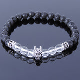 Handmade Men Women Gemstone Bracelet White Crystal Lava Rock 925 Sterling Silver Wolf DiyNotion BR406