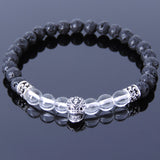 Handmade Men Women Gemstone Bracelet White Crystal Lava Rock 925 Sterling Silver Skull DiyNotion BR407