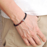 Handmade Men Women Gemstone Bracelet Red Tiger Eye Lava Rock 925 Sterling Silver Wolf DiyNotion BR408