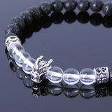 Handmade Men Women Gemstone Bracelet White Crystal Lava Rock 925 Sterling Silver Wolf DiyNotion BR406