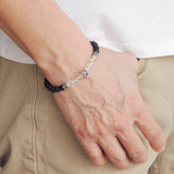 Handmade Men Women Gemstone Bracelet White Crystal Lava Rock 925 Sterling Silver Wolf DiyNotion BR406