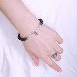 Handmade Men Women Gemstone Bracelet White Crystal Lava Rock 925 Sterling Silver Wolf DiyNotion BR406