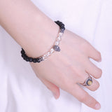 Handmade Men Women Gemstone Bracelet White Crystal Lava Rock 925 Sterling Silver Skull DiyNotion BR407