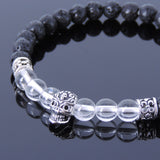 Handmade Men Women Gemstone Bracelet White Crystal Lava Rock 925 Sterling Silver Skull DiyNotion BR407