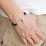 Handmade Men Women Gemstone Bracelet White Crystal Lava Rock 925 Sterling Silver Skull DiyNotion BR407