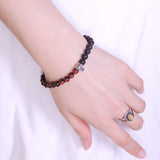 Handmade Men Women Gemstone Bracelet Red Tiger Eye Lava Rock 925 Sterling Silver Wolf DiyNotion BR408