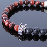 Handmade Men Women Gemstone Bracelet Red Tiger Eye Lava Rock 925 Sterling Silver Wolf DiyNotion BR408
