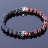 Handmade Men Women Gemstone Bracelet Red Tiger Eye Lava Rock 925 Sterling Silver Wolf DiyNotion BR408