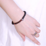 Handmade Men Women Gemstone Bracelet Red Tiger Eye Lava Rock 925 Sterling Silver Skull DiyNotion BR409