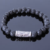 Handmade Men Women Bracelet Lava Rock 925 Sterling Silver Celtic Cross Charm DiyNotion BR410