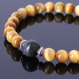Handmade Men Women Gemstone Bracelet Golden Tiger Eye Black Obsidian 925 Sterling Silver Spacer DiyNotion BR413
