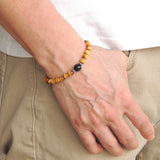 Handmade Men Women Gemstone Bracelet Golden Tiger Eye Black Obsidian 925 Sterling Silver Spacer DiyNotion BR413