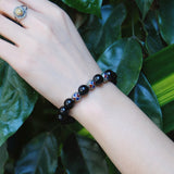 Men's Women Black Onyx Sterling Silver Bracelet 925 Hand-painted Beads Gemstone DiyNotion Handmade BR022