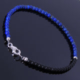 Lapis Matte Black Onyx Anklet Gemstone 925 Sterling Silver Clasp for Men Women DiyNotion Handmade AN002