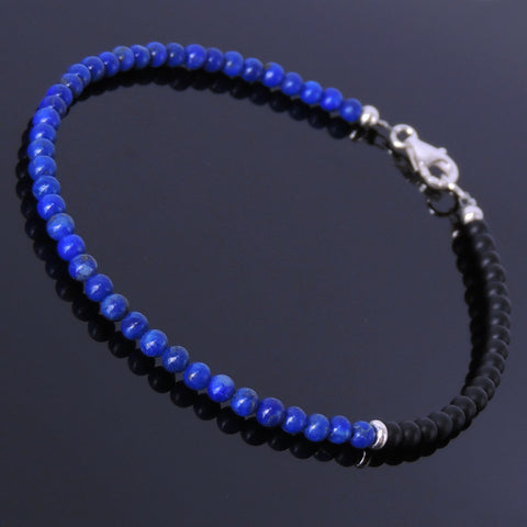 Lapis Matte Black Onyx Anklet Gemstone 925 Sterling Silver Clasp for Men Women DiyNotion Handmade AN002