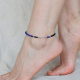Lapis Matte Black Onyx Anklet Gemstone 925 Sterling Silver Clasp for Men Women DiyNotion Handmade AN009