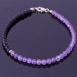 Amethyst Matte Black Onyx Anklet Gemstone 925 Sterling Silver Clasp for Men Women DiyNotion Handmade AN008