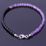 Amethyst Matte Black Onyx Anklet Gemstone 925 Sterling Silver Clasp for Men Women DiyNotion Handmade AN008