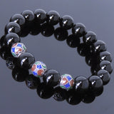 Men's Women Black Onyx Sterling Silver Bracelet 925 Hand-painted Beads Gemstone DiyNotion Handmade BR022