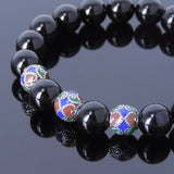 Men's Women Black Onyx Sterling Silver Bracelet 925 Hand-painted Beads Gemstone DiyNotion Handmade BR022