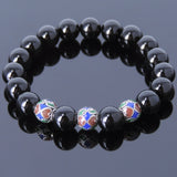 Men's Women Black Onyx Sterling Silver Bracelet 925 Hand-painted Beads Gemstone DiyNotion Handmade BR022