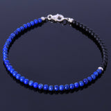 Lapis Matte Black Onyx Anklet Gemstone 925 Sterling Silver Clasp for Men Women DiyNotion Handmade AN002