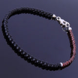 Garnet Matte Black Onyx Anklet Gemstone 925 Sterling Silver Clasp for Men Women DiyNotion Handmade AN003