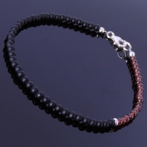 Garnet Matte Black Onyx Anklet Gemstone 925 Sterling Silver Clasp for Men Women DiyNotion Handmade AN003