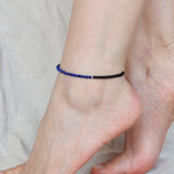 Lapis Matte Black Onyx Anklet Gemstone 925 Sterling Silver Clasp for Men Women DiyNotion Handmade AN002