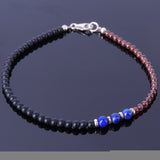 Garnet Lapis Anklet Matte Black Onyx Gemstone 925 Sterling Silver Clasp for Men Women DiyNotion Handmade AN007