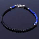 Lapis Matte Black Onyx Anklet Gemstone 925 Sterling Silver Clasp for Men Women DiyNotion Handmade AN009