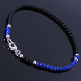 Lapis Matte Black Onyx Anklet Gemstone 925 Sterling Silver Clasp for Men Women DiyNotion Handmade AN009