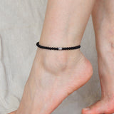 Matte Black Onyx Anklet Gemstone 925 Sterling Silver Bead Clasp for Men Women DiyNotion Handmade AN018