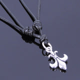 925 Sterling Silver Fleur de Lis Pendant Handmade Adjustable Wax Rope Necklace Men Women DiyNotion NK012