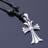 Men's Women Handmade Adjustable Necklace with 925 Sterling Silver Cross Pendant Wax Rope DiyNotion NK014
