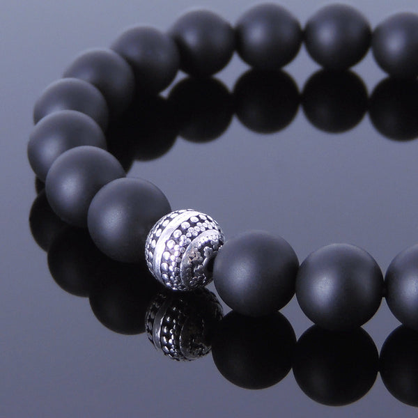 Handmade Men Women Gemstone Bracelet Matte Black Onyx 925 Sterling Silver Bead DiyNotion BR172