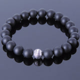 Handmade Men Women Gemstone Bracelet Matte Black Onyx 925 Sterling Silver Bead DiyNotion BR172