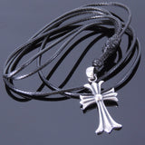 Men's Women Handmade Adjustable Necklace with 925 Sterling Silver Cross Pendant Wax Rope DiyNotion NK014