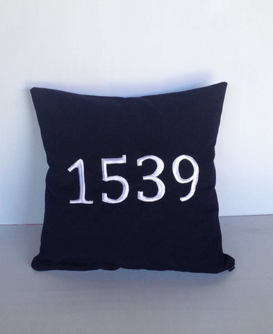Outdoor personalized throw pillows, Personalized House number navy pillow cover, Pillows monogrammed