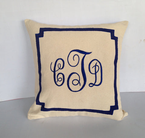 Embroidered Monogrammed Cotton Pillows- Cream throw pillows-18x18 Decorative Pillow cover, Accent sofa pillows