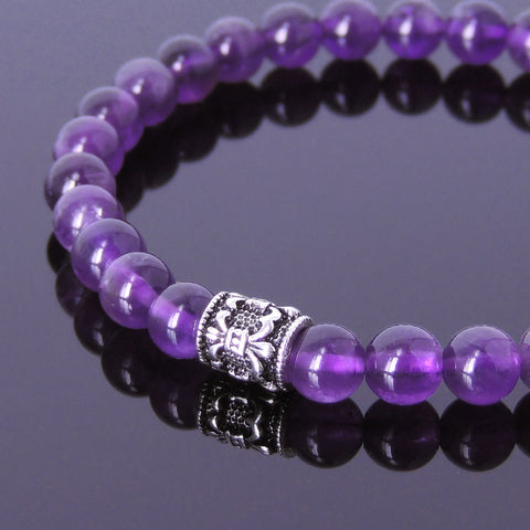 Handmade Men Women Gemstone Bracelet Amethyst 925 Sterling Silver Fleur de Lis DiyNotion BR419E