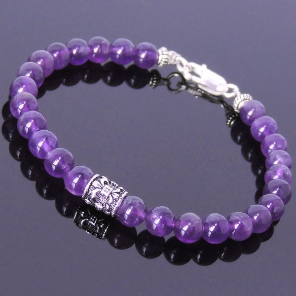 Men's Women Amethyst Sterling Silver Bracelet Gemstone 925 Fleur de Lis Bead DiyNotion Handmade BR419