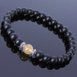 Handmade Men Women Gemstone Bracelet Golden Rutilated Quartz Matte Black Onyx 925 Sterling Silver Spacer DiyNotion BR420