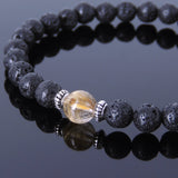 Handmade Men Women Gemstone Bracelet Golden Rutilated Quartz Lava Rock 925 Sterling Silver Spacer DiyNotion BR421