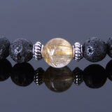Handmade Men Women Gemstone Bracelet Golden Rutilated Quartz Lava Rock 925 Sterling Silver Spacer DiyNotion BR421