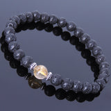 Handmade Men Women Gemstone Bracelet Golden Rutilated Quartz Lava Rock 925 Sterling Silver Spacer DiyNotion BR421