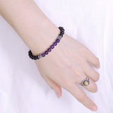 Handmade Men Women Gemstone Bracelet Matte Black Onyx Amethyst 925 Sterling Silver Fleur de Lis DiyNotion BR423