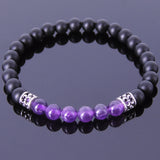 Handmade Men Women Gemstone Bracelet Matte Black Onyx Amethyst 925 Sterling Silver Fleur de Lis DiyNotion BR423