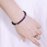 Handmade Men Women Gemstone Bracelet Lava Rock Amethyst 925 Sterling Silver Fleur de Lis DiyNotion BR424